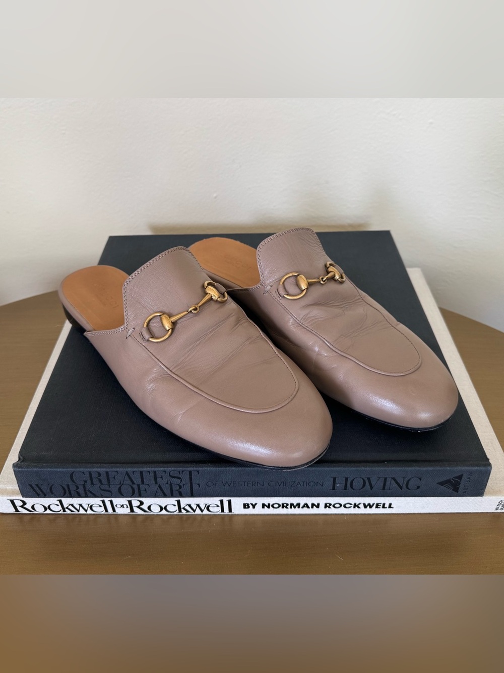 Gucci Princeton Leather Mules Taupe Beige Tan Horsebit Slides Shoes - 39 - Picture 5 of 8